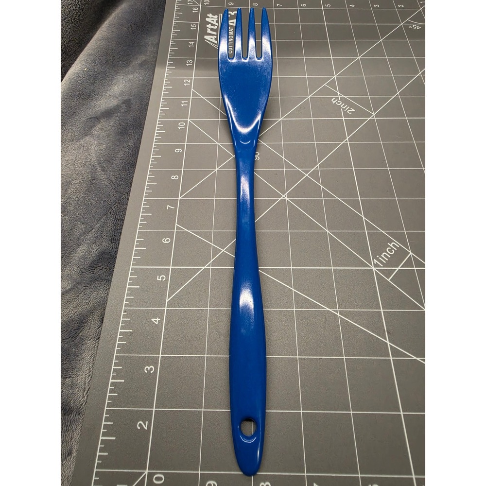 Vintage Blue Melamine Kitchen Serving Fork 11.5 Inch Long Handle Made in Taiwan
